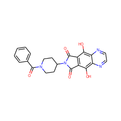 O=C(c1ccccc1)N1CCC(N2C(=O)c3c(c(O)c4nccnc4c3O)C2=O)CC1 ZINC000013612243