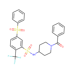 O=C(c1ccccc1)N1CCC(NS(=O)(=O)c2cc(S(=O)(=O)c3ccccc3)ccc2C(F)(F)F)CC1 ZINC000049745932