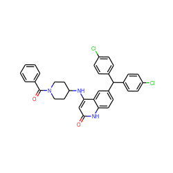 O=C(c1ccccc1)N1CCC(Nc2cc(=O)[nH]c3ccc(C(c4ccc(Cl)cc4)c4ccc(Cl)cc4)cc23)CC1 ZINC001772611094