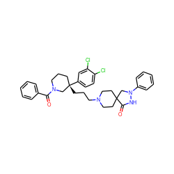 O=C(c1ccccc1)N1CCC[C@](CCCN2CCC3(CC2)CN(c2ccccc2)NC3=O)(c2ccc(Cl)c(Cl)c2)C1 ZINC000028765061