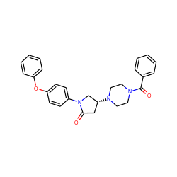 O=C(c1ccccc1)N1CCN([C@@H]2CC(=O)N(c3ccc(Oc4ccccc4)cc3)C2)CC1 ZINC000584629678