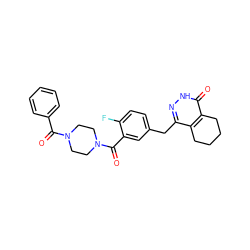 O=C(c1ccccc1)N1CCN(C(=O)c2cc(Cc3n[nH]c(=O)c4c3CCCC4)ccc2F)CC1 ZINC000148018939