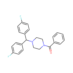 O=C(c1ccccc1)N1CCN(C(c2ccc(F)cc2)c2ccc(F)cc2)CC1 ZINC000019928958