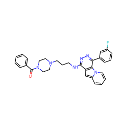 O=C(c1ccccc1)N1CCN(CCCNc2nnc(-c3cccc(F)c3)c3c2cc2ccccn23)CC1 ZINC000049109978