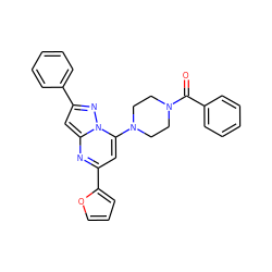 O=C(c1ccccc1)N1CCN(c2cc(-c3ccco3)nc3cc(-c4ccccc4)nn23)CC1 ZINC000095569023