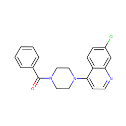 O=C(c1ccccc1)N1CCN(c2ccnc3cc(Cl)ccc23)CC1 ZINC000004365130