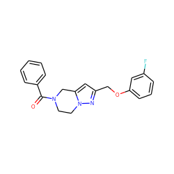 O=C(c1ccccc1)N1CCn2nc(COc3cccc(F)c3)cc2C1 ZINC000168076840