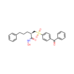 O=C(c1ccccc1)c1ccc(S(=O)(=O)C[C@H](CCCc2ccccc2)C(=O)NO)cc1 ZINC000029247718