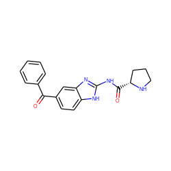 O=C(c1ccccc1)c1ccc2[nH]c(NC(=O)[C@@H]3CCCN3)nc2c1 ZINC000084688705