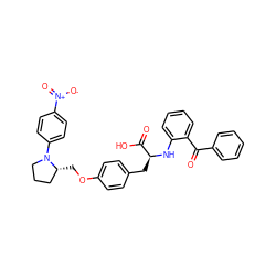 O=C(c1ccccc1)c1ccccc1N[C@@H](Cc1ccc(OC[C@@H]2CCCN2c2ccc([N+](=O)[O-])cc2)cc1)C(=O)O ZINC000027560338