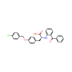 O=C(c1ccccc1)c1ccccc1N[C@@H](Cc1ccc(OCc2ccc(Cl)cc2)cc1)C(=O)O ZINC000013782244