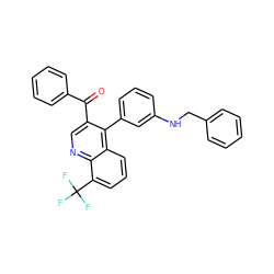 O=C(c1ccccc1)c1cnc2c(C(F)(F)F)cccc2c1-c1cccc(NCc2ccccc2)c1 ZINC000014972603