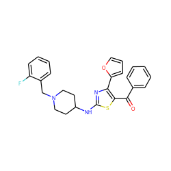 O=C(c1ccccc1)c1sc(NC2CCN(Cc3ccccc3F)CC2)nc1-c1ccco1 ZINC000040380530