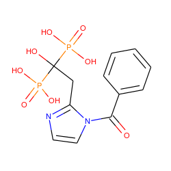 O=C(c1ccccc1)n1ccnc1CC(O)(P(=O)(O)O)P(=O)(O)O ZINC000026739485