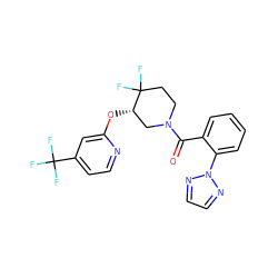 O=C(c1ccccc1-n1nccn1)N1CCC(F)(F)[C@@H](Oc2cc(C(F)(F)F)ccn2)C1 ZINC001772642448