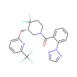 O=C(c1ccccc1-n1nccn1)N1CCC(F)(F)[C@@H](Oc2cccc(C(F)(F)F)n2)C1 ZINC001772633967