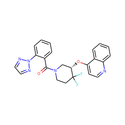 O=C(c1ccccc1-n1nccn1)N1CCC(F)(F)[C@@H](Oc2ccnc3ccccc23)C1 ZINC001772631221