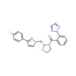 O=C(c1ccccc1-n1nccn1)N1CCO[C@@H]1Cn1ccc(-c2ccc(F)cc2)n1 ZINC000210594020