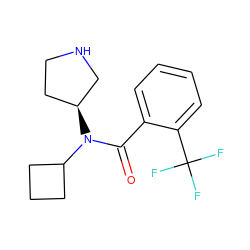 O=C(c1ccccc1C(F)(F)F)N(C1CCC1)[C@H]1CCNC1 ZINC000043077495