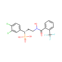 O=C(c1ccccc1C(F)(F)F)N(O)CC[C@@H](c1ccc(Cl)c(Cl)c1)P(=O)(O)O ZINC000096273649