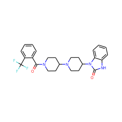 O=C(c1ccccc1C(F)(F)F)N1CCC(N2CCC(n3c(=O)[nH]c4ccccc43)CC2)CC1 ZINC000040894725