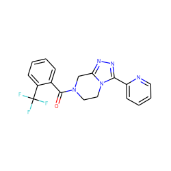 O=C(c1ccccc1C(F)(F)F)N1CCn2c(nnc2-c2ccccn2)C1 ZINC000095565685