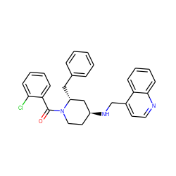 O=C(c1ccccc1Cl)N1CC[C@H](NCc2ccnc3ccccc23)C[C@H]1Cc1ccccc1 ZINC000029396711