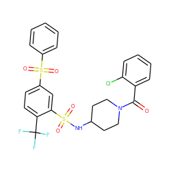 O=C(c1ccccc1Cl)N1CCC(NS(=O)(=O)c2cc(S(=O)(=O)c3ccccc3)ccc2C(F)(F)F)CC1 ZINC000049746165