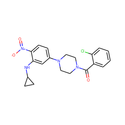 O=C(c1ccccc1Cl)N1CCN(c2ccc([N+](=O)[O-])c(NC3CC3)c2)CC1 ZINC000004333971