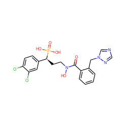 O=C(c1ccccc1Cn1cncn1)N(O)CC[C@@H](c1ccc(Cl)c(Cl)c1)P(=O)(O)O ZINC000096273634