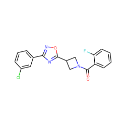 O=C(c1ccccc1F)N1CC(c2nc(-c3cccc(Cl)c3)no2)C1 ZINC000095580051