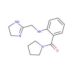 O=C(c1ccccc1NCC1=NCCN1)N1CCCC1 ZINC000026730107