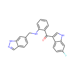 O=C(c1ccccc1NCc1ccc2cn[nH]c2c1)c1c[nH]c2cc(F)ccc12 ZINC000040893149