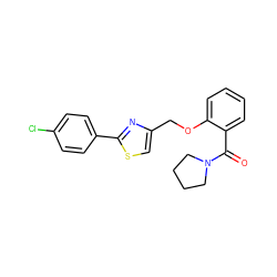 O=C(c1ccccc1OCc1csc(-c2ccc(Cl)cc2)n1)N1CCCC1 ZINC000013981557