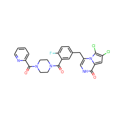 O=C(c1ccccn1)N1CCN(C(=O)c2cc(Cc3c[nH]c(=O)c4cc(Cl)c(Cl)n34)ccc2F)CC1 ZINC000049762993