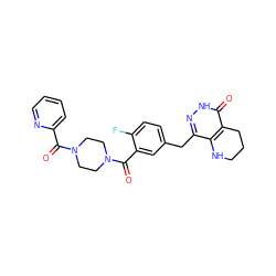 O=C(c1ccccn1)N1CCN(C(=O)c2cc(Cc3n[nH]c(=O)c4c3NCCC4)ccc2F)CC1 ZINC000146665587