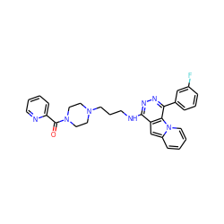 O=C(c1ccccn1)N1CCN(CCCNc2nnc(-c3cccc(F)c3)c3c2cc2ccccn23)CC1 ZINC000084534304