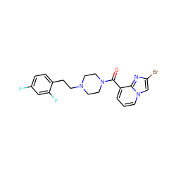 O=C(c1cccn2cc(Br)nc12)N1CCN(CCc2ccc(F)cc2F)CC1 ZINC000073311337