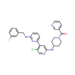 O=C(c1cccnc1)N1CCC(Nc2cc(-c3cccc(NCc4cccc(F)c4)n3)c(Cl)cn2)CC1 ZINC000169703685