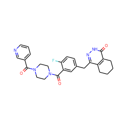 O=C(c1cccnc1)N1CCN(C(=O)c2cc(Cc3n[nH]c(=O)c4c3CCCC4)ccc2F)CC1 ZINC000149155153