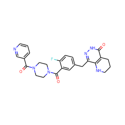 O=C(c1cccnc1)N1CCN(C(=O)c2cc(Cc3n[nH]c(=O)c4c3NCCC4)ccc2F)CC1 ZINC000147667861