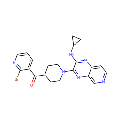 O=C(c1cccnc1Br)C1CCN(c2nc3cnccc3nc2NC2CC2)CC1 ZINC000653677682