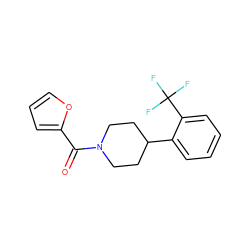 O=C(c1ccco1)N1CCC(c2ccccc2C(F)(F)F)CC1 ZINC000169349287