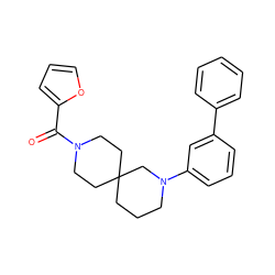 O=C(c1ccco1)N1CCC2(CCCN(c3cccc(-c4ccccc4)c3)C2)CC1 ZINC000003956148