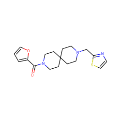 O=C(c1ccco1)N1CCC2(CCN(Cc3nccs3)CC2)CC1 ZINC000004238039