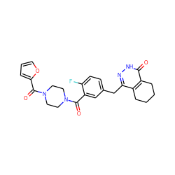 O=C(c1ccco1)N1CCN(C(=O)c2cc(Cc3n[nH]c(=O)c4c3CCCC4)ccc2F)CC1 ZINC000148325614