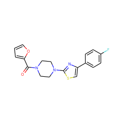 O=C(c1ccco1)N1CCN(c2nc(-c3ccc(F)cc3)cs2)CC1 ZINC000000645812