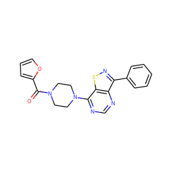 O=C(c1ccco1)N1CCN(c2ncnc3c(-c4ccccc4)nsc23)CC1 ZINC000001370708