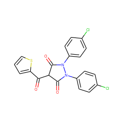 O=C(c1cccs1)C1C(=O)N(c2ccc(Cl)cc2)N(c2ccc(Cl)cc2)C1=O ZINC000101099928