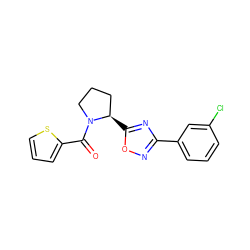 O=C(c1cccs1)N1CCC[C@H]1c1nc(-c2cccc(Cl)c2)no1 ZINC000035310408